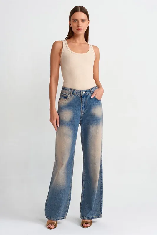 Women's High-Waist Wide-Leg Cotton Jeans