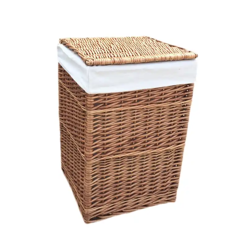 Cotton Lined Light Steamed Square Laundry Basket - Red Hamper