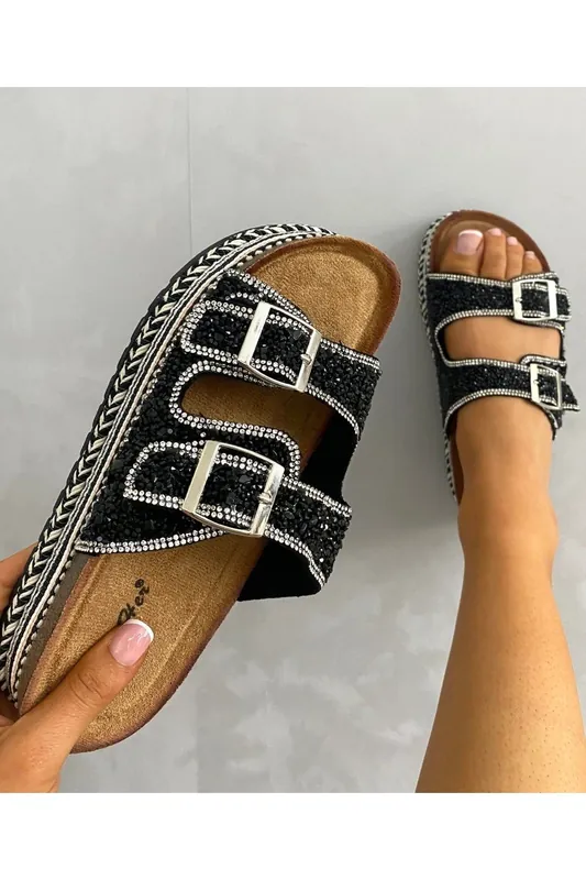 Remy Embellished Stone Double Buckle Platform Sandals - IKRUSH
