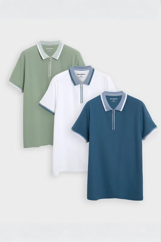 3-Pack Quarter Zip Polo Shirts