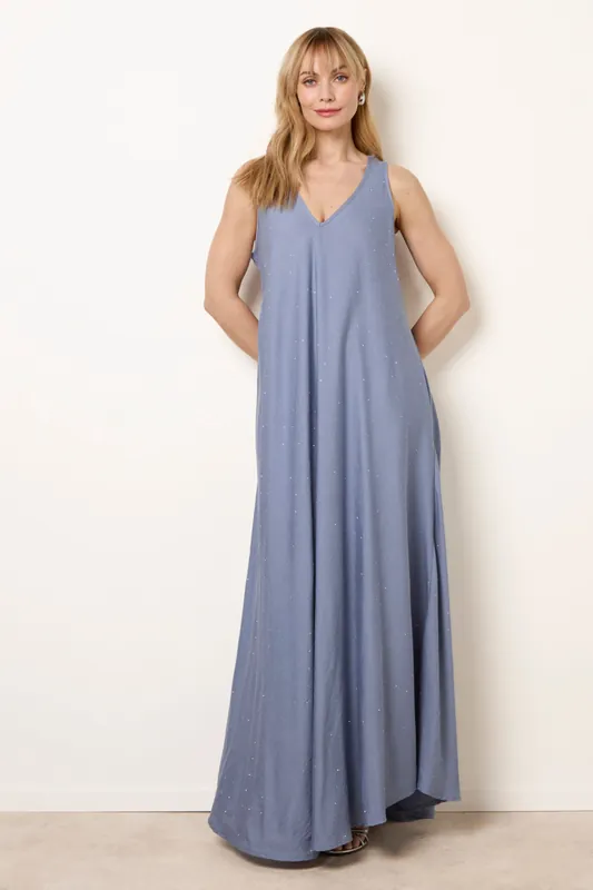 Blue Diamante V Neck Dress - Blue Vanilla