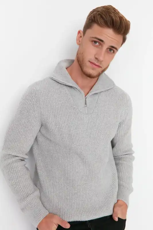 Men’s Half Zip Funnel Neck Knit Sweater - WOVCOR