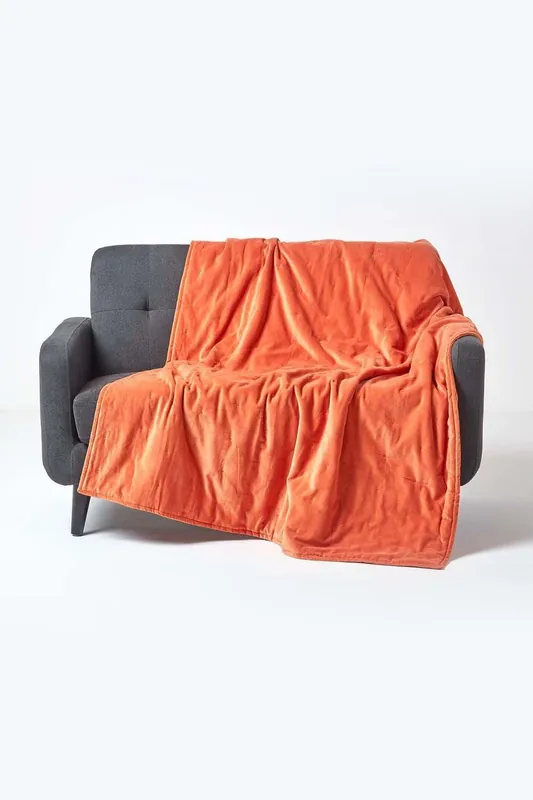 Velvet Quilted Throw 100% Cotton, Soft & Luxurious Blanket - Homescapes