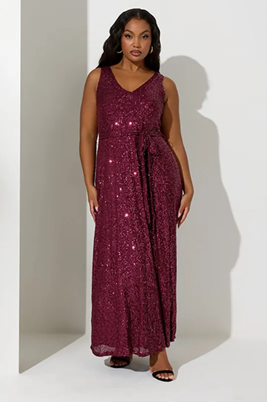 Sequin V-Neck Maxi Dress