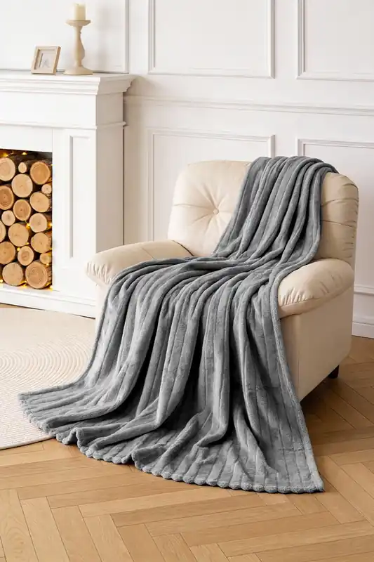 Reversible Fluffy Striped Throw Blanket - Living and Home