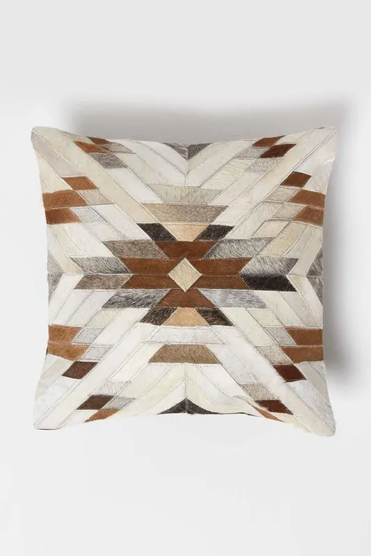 Geometric Star Leather Cushion 45 x 45 cm - Homescapes