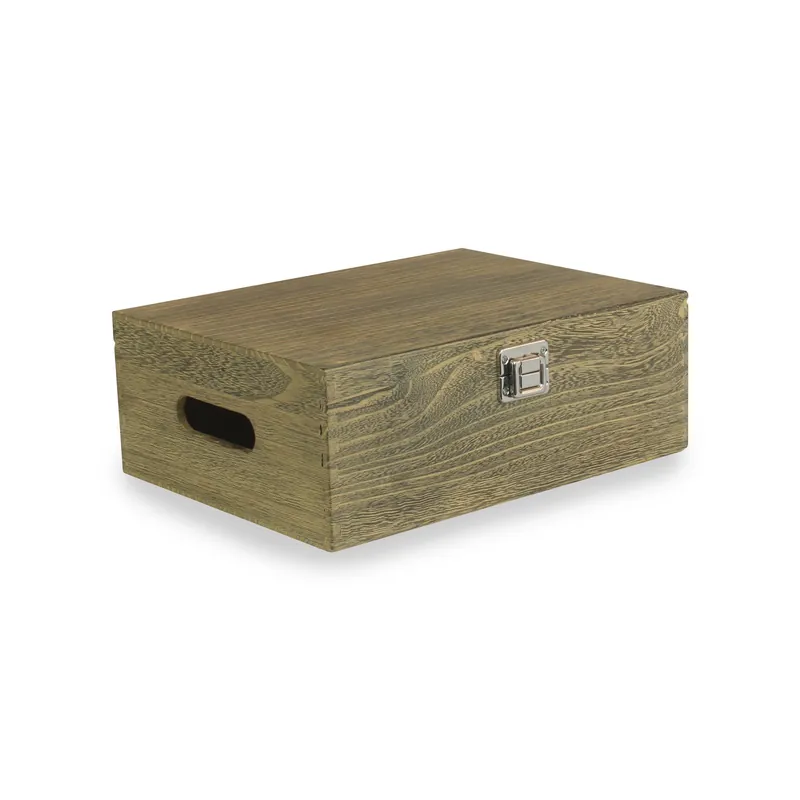 30cm Oak Effect Wooden Box - Red Hamper