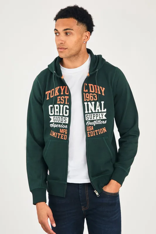 Full Zip Printed Hoody with Drawcord - Tokyo Laundry