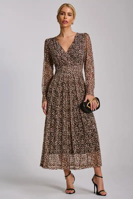 Long Sleeve Pleated Lace Maxi Dress - Jolie Moi