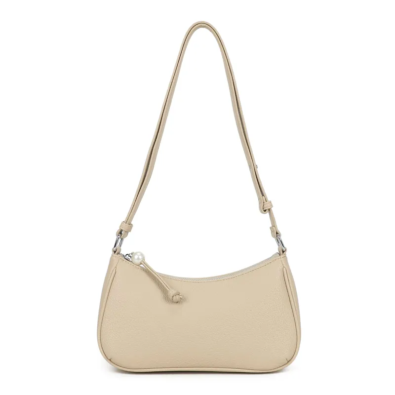 Minimalist Pearl Zip Accent Classic Shoulder Handbag - Kitise