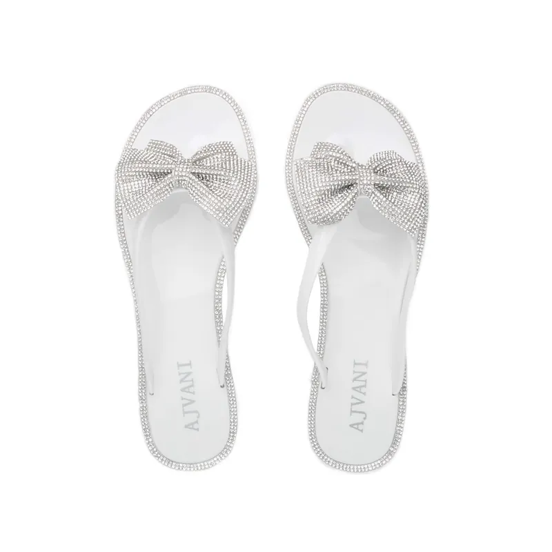 Diamante Bow Toe Post Jelly Sandals Flip Flops - AJVANI