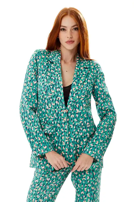 Stroke Print Blazer in Green - Liquorish