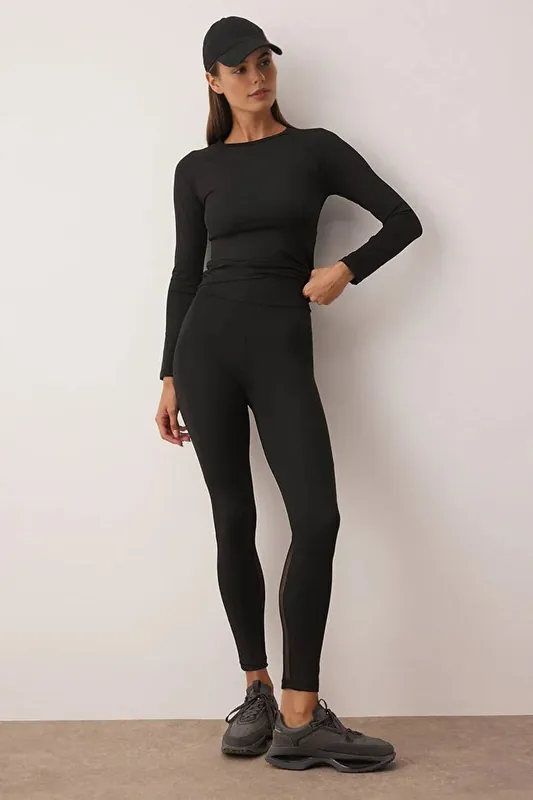 Mesh Panel Full-Length High-Rise Sports Leggings