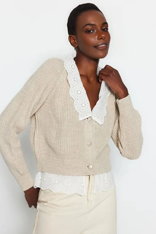 Cable Knit Polo Collar Button Cardigan - WOVCOR