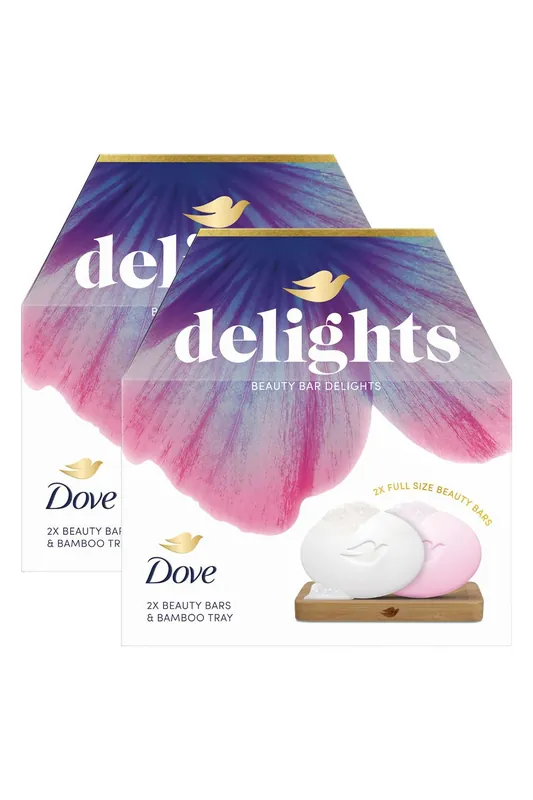 Beauty Bar Delights 'Gift Set', Original & Pink Soaps with Bamboo Tray - Dove