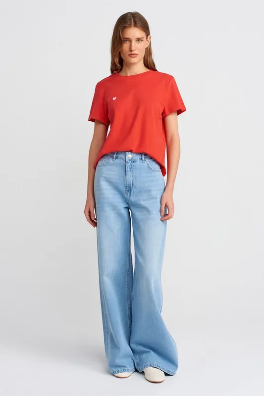 High-Waist Wide-Leg Cotton Denim Jeans