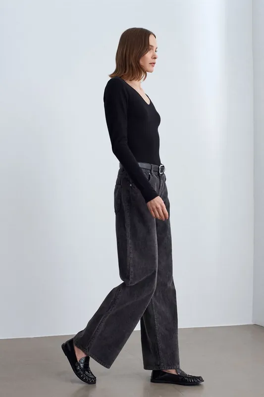 High-Waist Wide-Leg Cotton Trousers