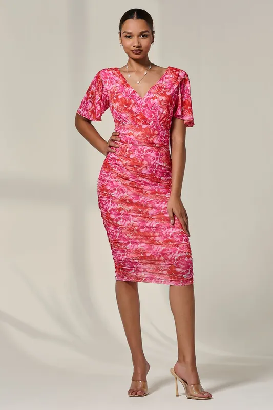 Angel Sleeved Floral Mesh Bodycon Dress - Jolie Moi