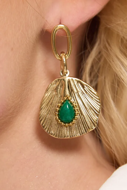 Golden Shell Emerald Drop Earrings - Liquorish