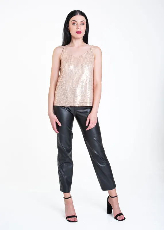 Champagne Sequin V Neck Cami Top - Gini London