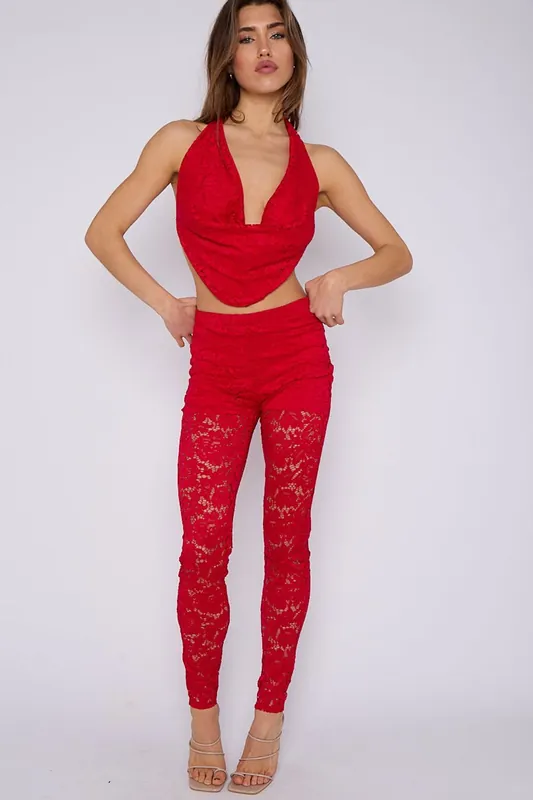 Lace Detail Tie-up Bralet and Trouser Co-ord