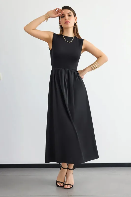 Sleeveless High-Neck A-Line Maxi Dress