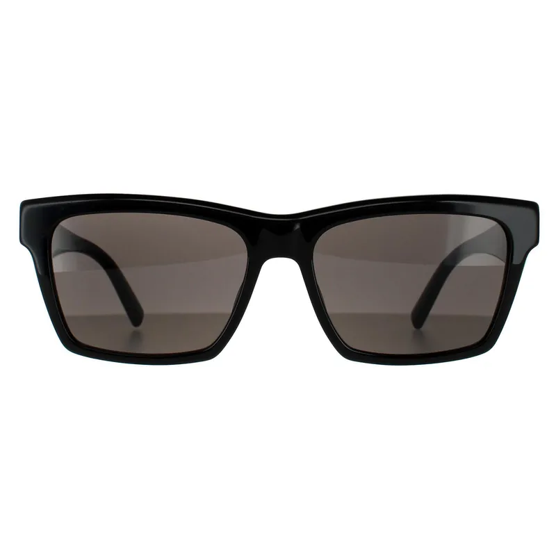 Rectangle Shiny Black Dark Grey Sunglasses - Saint Laurent
