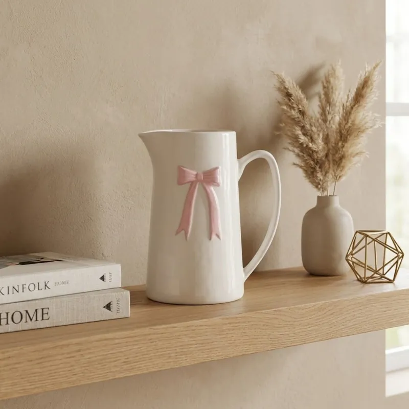 Maison Peony Blush Bow Jug Vase - Garden Greatness