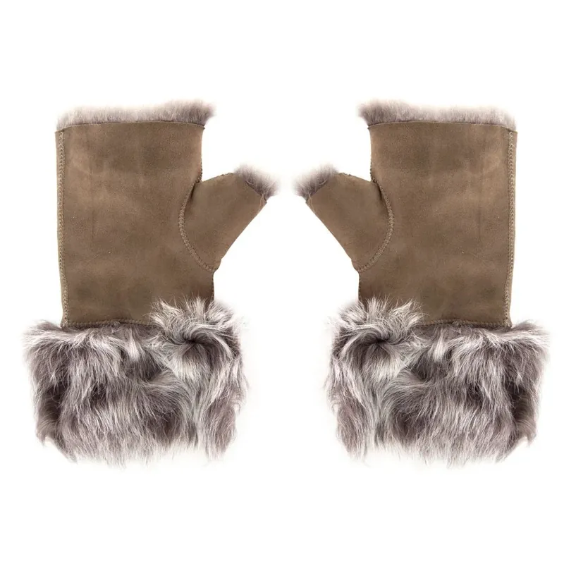 Fingerless Thermal Gloves Shearling Lined Half-Finger Mittens