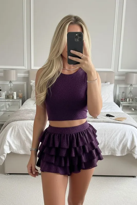 Lurex Crop Top and Ruffle Mini Skort Co-ord Set
