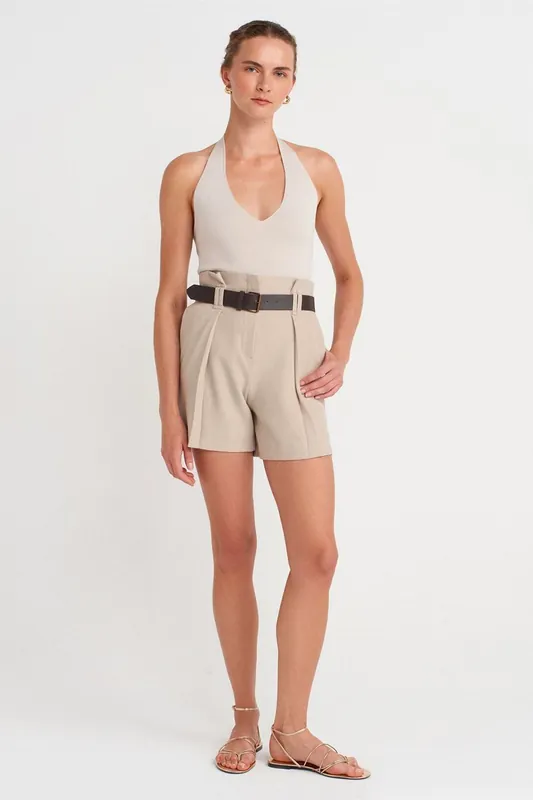 High-waist Tailored Crepe Shorts With Belt