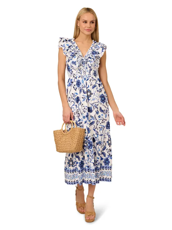 Printed Ruffle Midi Dress - Adrianna Papell