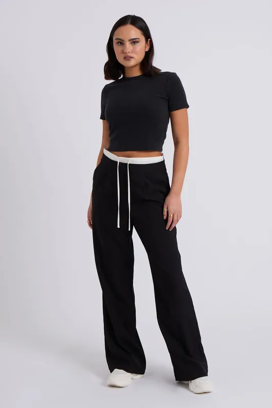 Stone Double Waistband Wide Leg Trouser - Urban Bliss