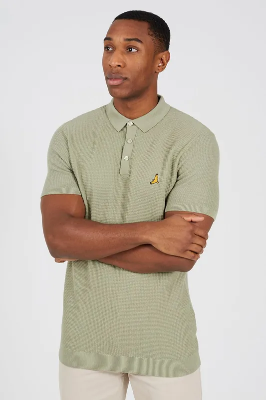 Cotton Waffle Knit Embroidered Polo Shirt - Brave Soul