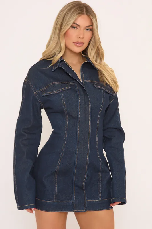 Long Sleeve Denim Mini Dress - EGO
