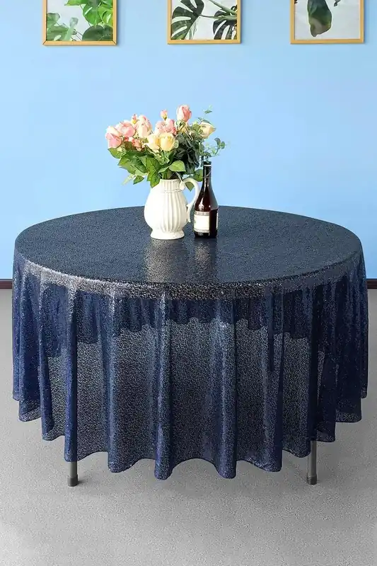 Neel Blue 90 Inch Round Sequin Tablecloth