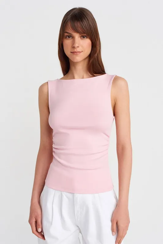 Sleeveless Boat Neck Jersey Blouse - Dilvin
