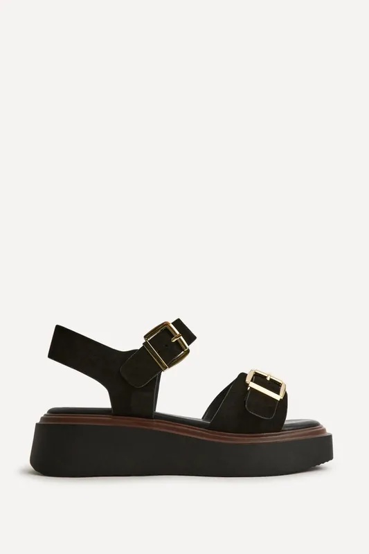 Source Wide Fit Black Flatform Sandals - Linzi