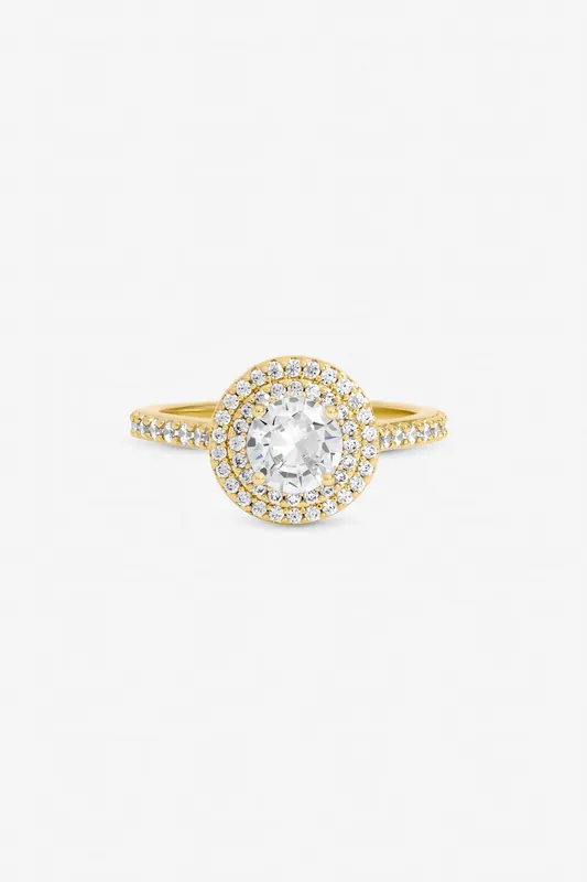Gold Plated Cubic Zirconia Halo Ring - Jon Richard