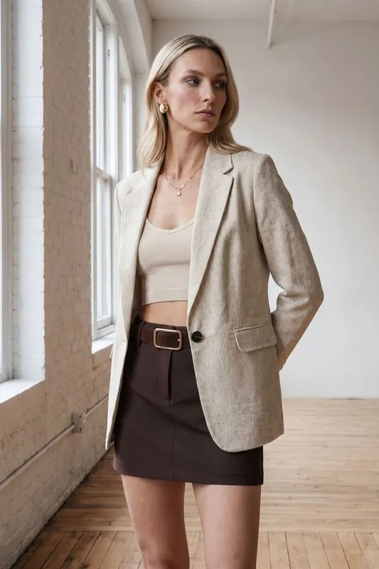 Women's Woven Blazer Jacket With Shawl Collar - Dilvin