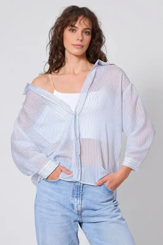 Sheer Stripe Shirt with Relaxed Fit - WOVCOR