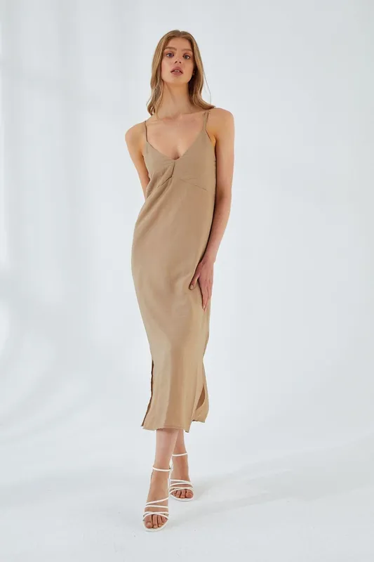 V-Neck Slit Midi Dress