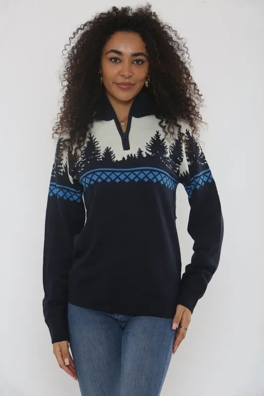 Navy Forest Knit Half Zip Jumper - Femme Luxe