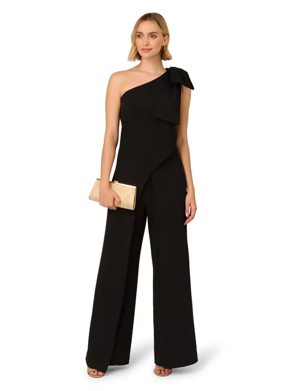 One Shoulder Bow Jumpsuit - Adrianna Papell