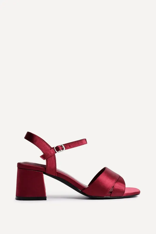 Vivian Wide Fit Burgundy Satin Block Heeled Sandals - Linzi