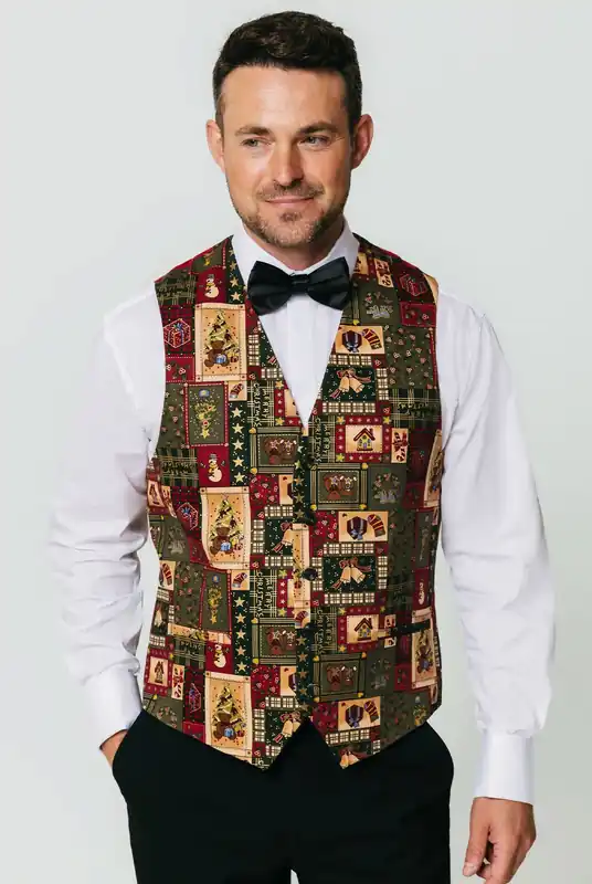 Green Vintage Christmas Print Waistcoat - Dobell