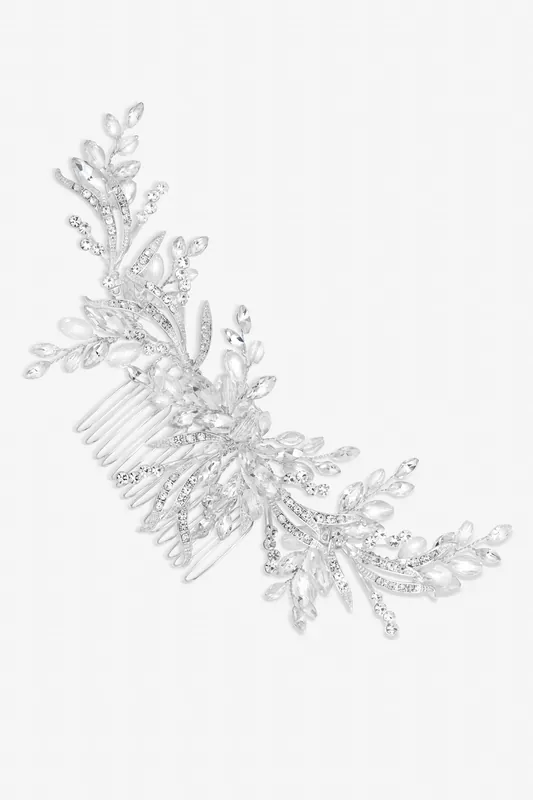 Penelope Occasion Crystal Beaded Sprig Leaf Wreath Comb - Gift Pouch
