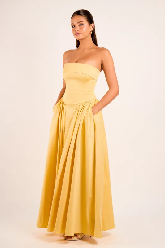 Edith Honey Yellow Bandeau Corset Cotton Maxi Dress - Jaded Rose