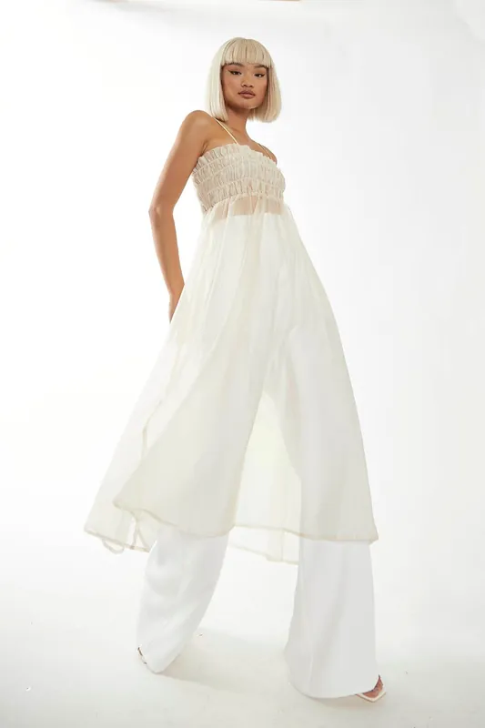 Sheer Shirred Mesh Overlay Maxi Dress - Shnoo