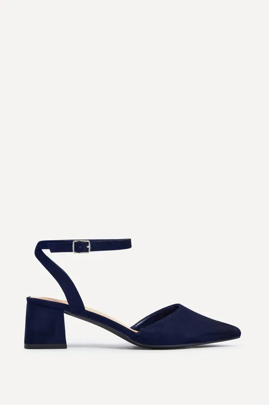 Suzy Wide Fit Navy Faux Suede Court Heel - Linzi